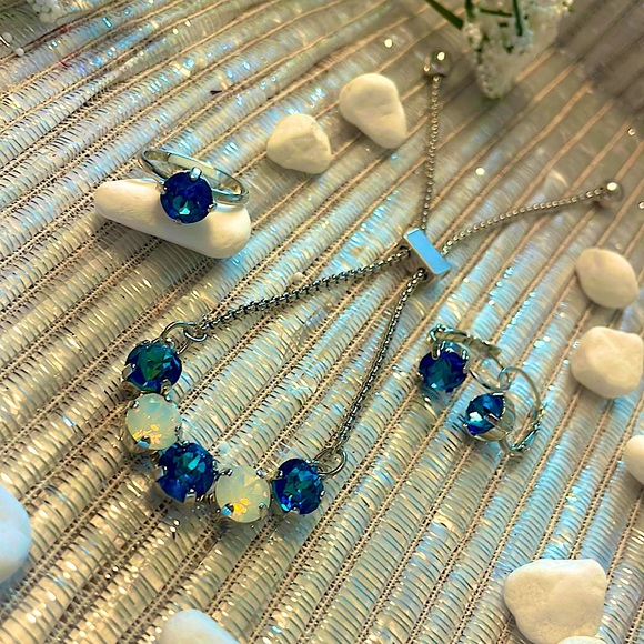 Swarovski Jewelry - Sterling Silver Swarovski Turquoise Jewelry Set. Anklet, Earrings, Ring